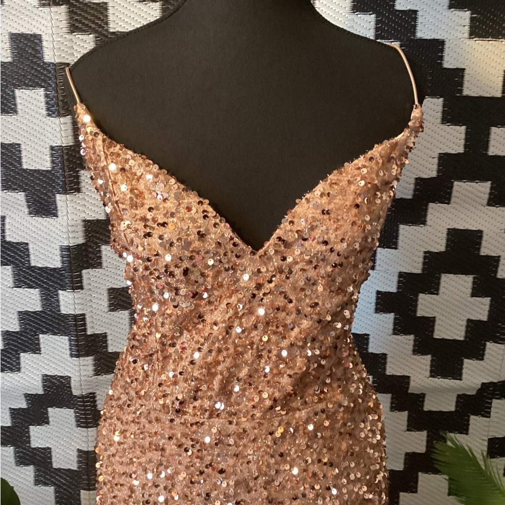 Plus Size Prom Dress Glamorous Rose Gold Sequin 3X Stretch - Picture 5 of 11
